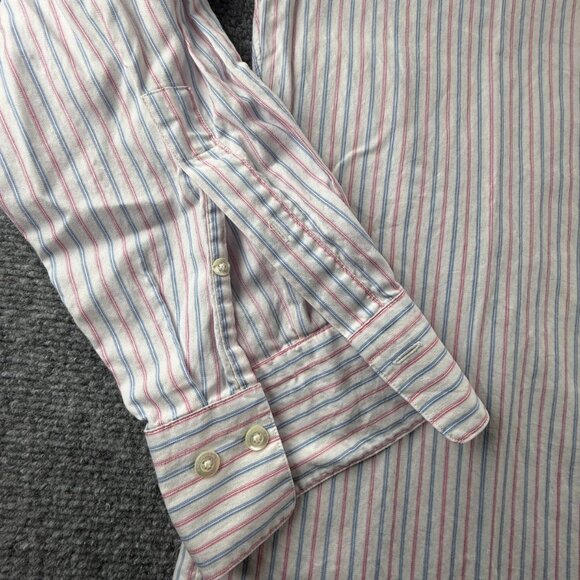 Faconnable Blue Red Striped 17 French Long Sleeve Men Shirt Button Up Spread - Picture 10 of 16